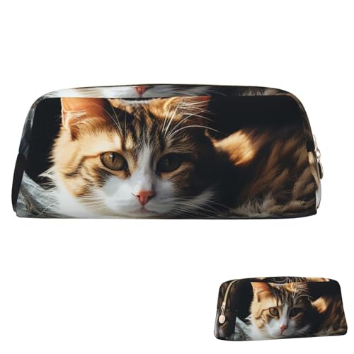 QMNEHJ Federmäppchen mit großem Fassungsvermögen, PU-Leder, Stifteetui, ruhende Katze, kleiner Reißverschluss, Schreibwaren-Tasche, ästhetische Stifttasche, tragbare Make-up-Tasche für Männer und von QMNEHJ