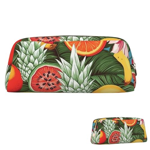 QMNEHJ Federmäppchen mit großem Fassungsvermögen, PU-Leder, Stifteetui, tropische Früchte und Blumen, kleiner Reißverschluss, Schreibwaren-Tasche, ästhetische Stifttasche, niedliche Bleistiftbox von QMNEHJ