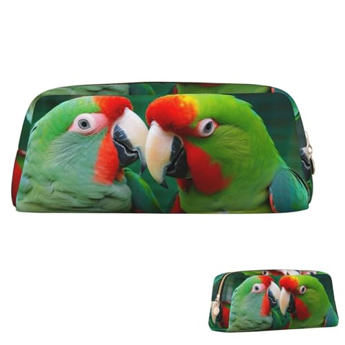 QMNEHJ Federmäppchen mit großem Fassungsvermögen, PU-Leder, Stifteetui, zwei Papageien lieben sich, kleiner Reißverschluss, Schreibwaren-Tasche, ästhetische Stifttasche, niedliche Bleistiftbox von QMNEHJ