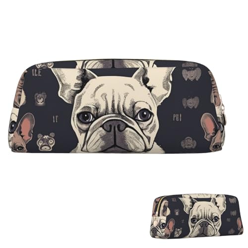 QMNEHJ Federmäppchen mit großem Fassungsvermögen, PU-Leder, Stifteetui "I Love French Bulldog", kleiner Reißverschluss, Schreibwaren-Tasche, ästhetische Stifttasche, tragbare Make-up-Tasche für Männer von QMNEHJ