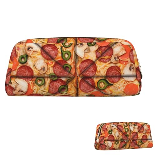 QMNEHJ Federmäppchen mit großem Fassungsvermögen, PU-Leder, Stifteetui "I Love Pizza", kleiner Reißverschluss, Schreibwaren-Tasche, ästhetische Stifttasche, tragbare Make-up-Tasche für Männer und von QMNEHJ