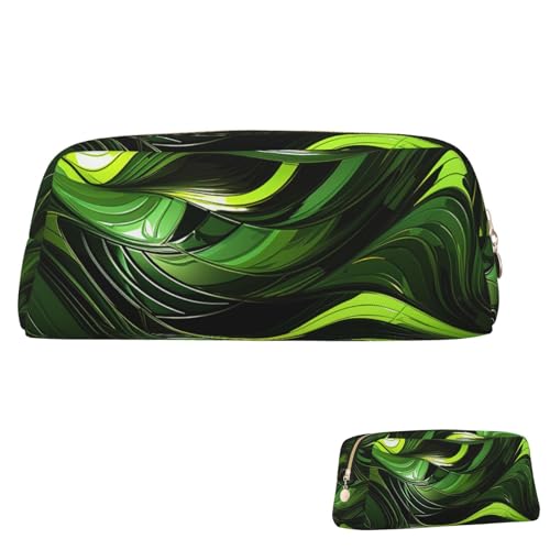 QMNEHJ Federmäppchen mit großem Fassungsvermögen, PU-Leder, abstrakte grüne Schlange, kleiner Reißverschluss, Schreibwaren-Tasche, ästhetische Stifttasche, tragbare Make-up-Tasche für Männer und von QMNEHJ