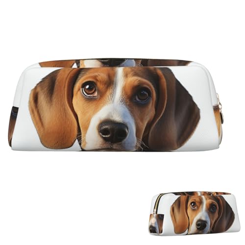 QMNEHJ Federmäppchen mit großem Fassungsvermögen, PU-Leder, niedlicher Beagle-Hund, kleiner Reißverschluss, Schreibwaren-Tasche, ästhetische Stifttasche, tragbare Make-up-Tasche für Männer und Frauen von QMNEHJ