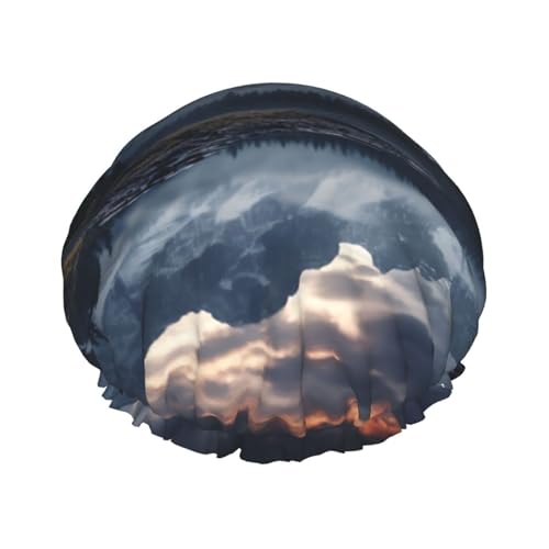 Reflection Of Cloud And Mountains Shower Caps for Women Reusable Waterproof Shower Cap with Elastic Strap Bath Hair Hat Double Layers Thick Bath Caps for Spa Salon Travel Reflection Of Cloud And Mountains Shower Caps for Women Reusable Waterproof Shower Cap with Elastic Strap Bath Hair Hat Double Layers Thick Bath Caps for Spa Salon Travel von QMNEHJ