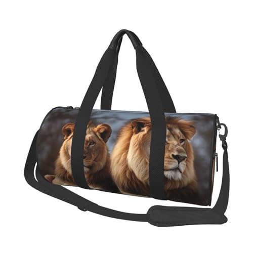 Sporttasche für Damen und Herren, Reisetasche, Wochenendtasche, zwei Löwen, Handgepäcktasche für Übernachtung, für Reisen, Schwimmen, Fitness, Workout, Sport, Seesack, Schwarz, Einheitsgröße, Schwarz Sporttasche für Damen und Herren, Reisetasche, Wochenendtasche, zwei Löwen, Handgepäcktasche für Übernachtung, für Reisen, Schwimmen, Fitness, Workout, Sport, Seesack, Schwarz, Einheitsgröße, Schwarz von QMNKLET
