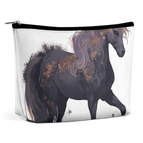 QMNLKH Kosmetiktasche für Damen, Motiv: Blumen in der Sonne, bedruckt, tragbar, geeignet für Urlaub, Reisen, Violettes Pferd, Einheitsgröße von QMNLKH