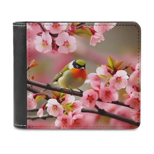 Bird in Pfirsichbaum, Ledergeldbörse für Männer und Frauen, RFID-blockierend, extra Kapazität, ultrastarke Nähte, schlanke Geldscheinfach mit 8 Kartenfächern, Stil, Einheitsgröße, Stil:, Einheitsgröße von QMNRTK