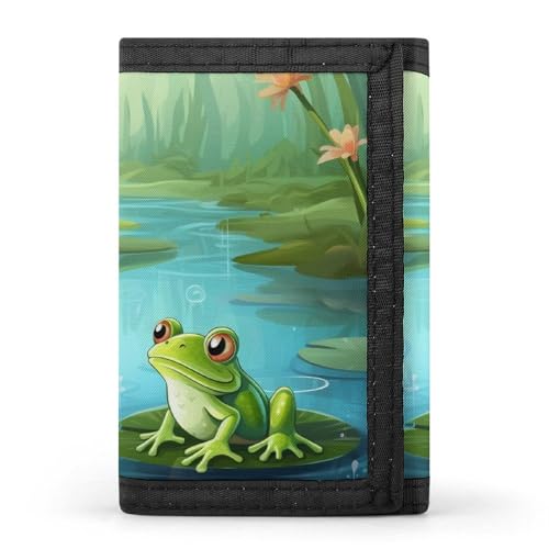 Dreifach gefaltete Brieftasche Frosch im Teich, schlanke Brieftasche, personalisierbar, RFID-blockierend, für Damen und Herren, Einheitsgröße, Stil:, Einheitsgröße von QMNRTK