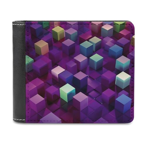 QMNRTK Abstrakte Farbwürfel, violettes Leder, faltbare Geldbörse für Herren und Damen, RFID-blockierend, extra Kapazität, ultrastarke Nähte, schlanke Geldscheinfach mit 8 Kartenfächern, Stil, von QMNRTK