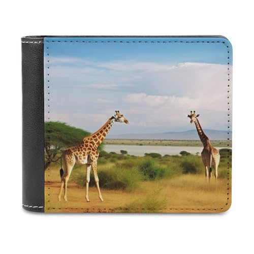 QMNRTK Afrikanische Landschaft und Giraffe, Ledergeldbörse für Männer und Frauen, RFID-blockierend, extra Kapazität, ultrastarke Nähte, schlanke Geldscheinfach mit 8 Kartenfächern, Stil, von QMNRTK
