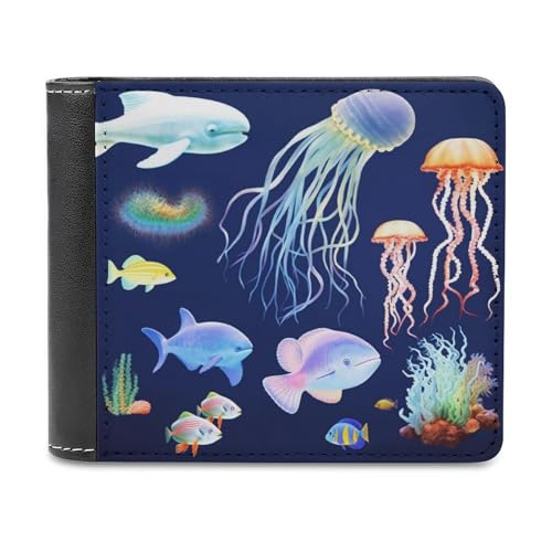 QMNRTK Aquatic Sea Animal Geldbörse aus Leder für Herren und Damen, RFID-blockierend, extra Kapazität, ultrastarke Nähte, schlanke Geldscheinfach mit 8 Kartenfächern, Stil, Einheitsgröße, Stil:, von QMNRTK