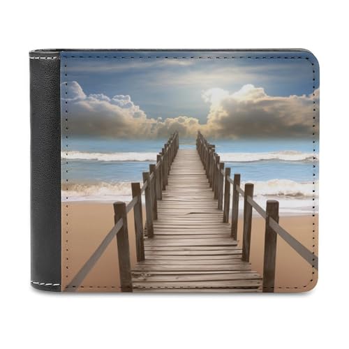 QMNRTK Beach Bridge Ledergeldbörse für Herren und Damen, RFID-blockierend, extra Kapazität, ultrastarke Nähte, schlanke Geldscheinfach mit 8 Kartenfächern, Stil, Einheitsgröße, Stil:, Einheitsgröße von QMNRTK