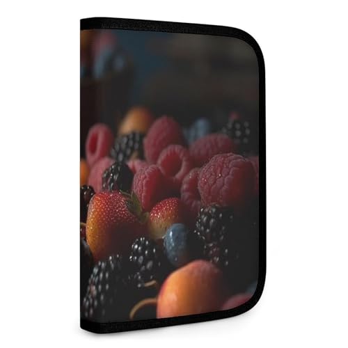 QMNRTK Berries on The Table Multifunktionale, kompakte Brieftasche, Ausweis, Stronghold Waltlet, Kreditkartenhalter, Geldbörse, Reißverschluss, Ledertasche, RFID-blockierend, Bifold Wallet für Männer von QMNRTK