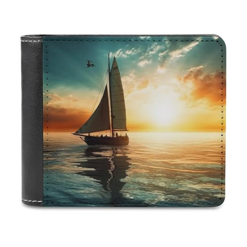 QMNRTK Boat on The Leather Wallet Bifold Wallet for Men Women Rfid Blocking Bifold, Extra Capacity Ultra Strong Stitching Slim Billfold with 8 Card Slots, Style, One Size, Stil:, Einheitsgröße von QMNRTK