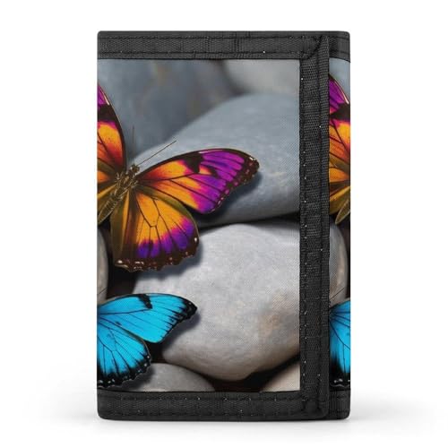 QMNRTK Bunte Geldbörse mit Schmetterlingssteinen, dreifach gefaltet, schmale Geldbörse, personalisierbar, RFID-blockierend, für Damen und Herren, Einheitsgröße, Stil:, Einheitsgröße von QMNRTK