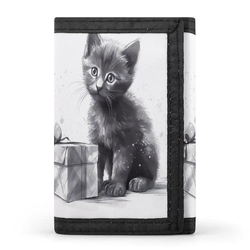 QMNRTK Cat Next to Gift Dreifach gefaltete Geldbörse, schlanke Brieftasche, personalisierbar, RFID-blockierende Geldbörse für Männer und Frauen, Stil, Einheitsgröße, Stil:, Einheitsgröße von QMNRTK