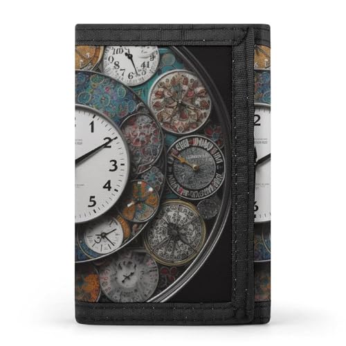 QMNRTK Clock Art dreifach gefaltete Geldbörse, schlanke Brieftasche, personalisierbar, RFID-blockierend, für Damen und Herren, Einheitsgröße, Stil:, Einheitsgröße von QMNRTK