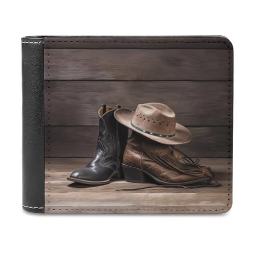 QMNRTK Cowboyhut und Stiefel, Ledergeldbörse für Herren und Damen, RFID-blockierend, extra Kapazität, ultrastarke Nähte, schlanke Geldscheinfach mit 8 Kartenfächern, Stil, Einheitsgröße, Stil:, von QMNRTK