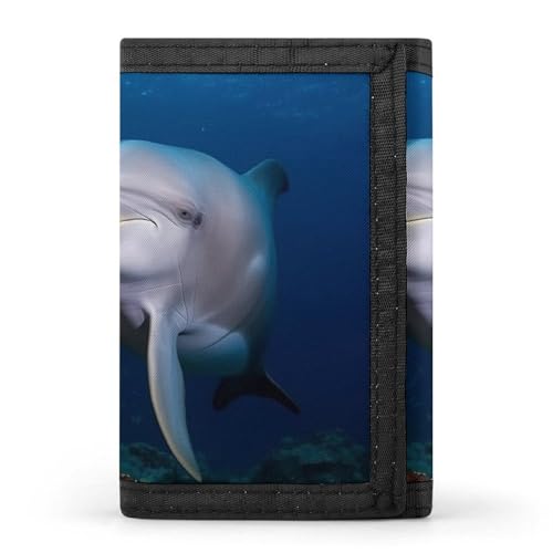 QMNRTK Delfin auf Koralle, dreifach gefaltete Geldbörse, schlanke Geldbörse, personalisierbar, RFID-blockierend, für Damen und Herren, Einheitsgröße, Stil:, Einheitsgröße von QMNRTK