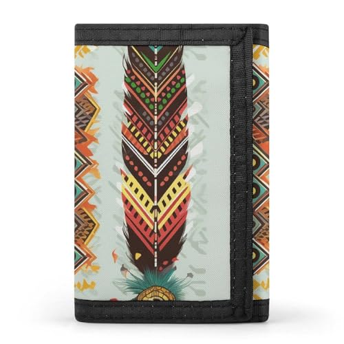QMNRTK Dreifach gefaltete Geldbörse mit Bohemian-Feder, schmale Geldbörse, personalisierbar, RFID-blockierend, für Damen und Herren, Einheitsgröße, Stil:, Einheitsgröße von QMNRTK