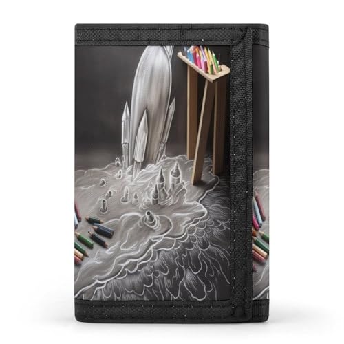 QMNRTK Dreifach gefaltete Geldbörse mit Kreidezeichnung, schmale Geldbörse, personalisierbar, RFID-blockierend, für Damen und Herren, Einheitsgröße, Stil:, Einheitsgröße von QMNRTK