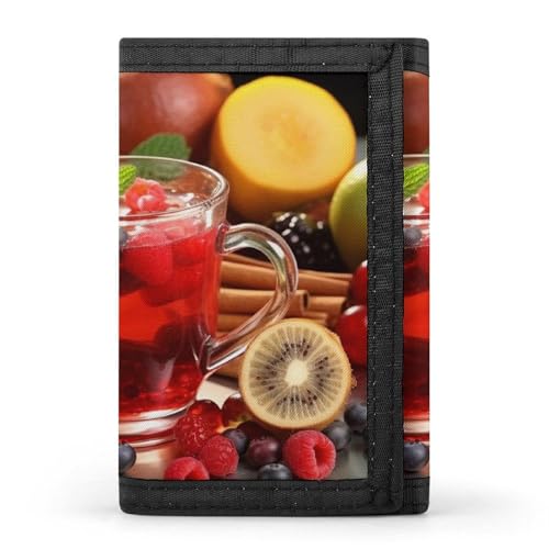 QMNRTK Dreifach gefaltete Geldbörse mit Obsttee-Motiv, schmale Geldbörse, personalisierbar, RFID-blockierend, für Damen und Herren, Einheitsgröße, Stil:, Einheitsgröße von QMNRTK