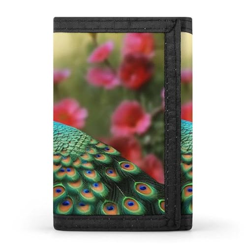 QMNRTK Dreifach gefaltete Geldbörse mit Pfauenblumen, schmale Geldbörse, personalisierbar, RFID-blockierend, für Damen und Herren, Einheitsgröße, Stil:, Einheitsgröße von QMNRTK