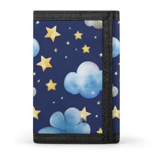 QMNRTK Dreifach gefaltete Geldbörse mit Sternen und Wolken, schmale Geldbörse, personalisierbar, RFID-blockierend, für Damen und Herren, Einheitsgröße, Stil:, Einheitsgröße von QMNRTK