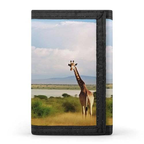 QMNRTK Dreifach gefaltete Geldbörse mit afrikanischer Landschaft und Giraffe, schmale Geldbörse, personalisierbar, RFID-blockierend, für Damen und Herren, Einheitsgröße, Stil:, Einheitsgröße von QMNRTK