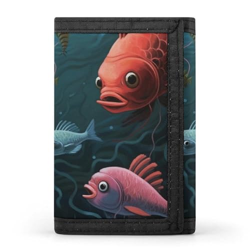 QMNRTK Fish Talk Art dreifach gefaltete Geldbörse, schlanke Brieftasche, personalisierbar, RFID-blockierend, für Damen und Herren, Einheitsgröße, Stil:, Einheitsgröße von QMNRTK