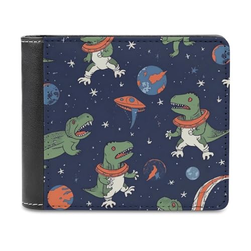 QMNRTK Funny Astronaut Dinosaurier Rakete Leder Geldbörse Bifold Wallet für Herren und Damen, RFID-blockierend, extra Kapazität, ultrastarke Nähte, schlanke Geldscheinfach mit 8 Kartenfächern, Stil, von QMNRTK