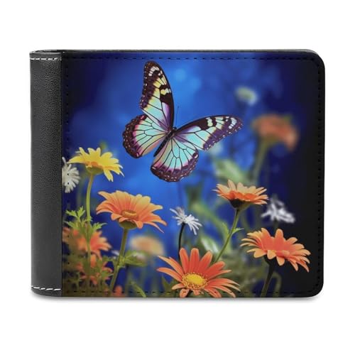 QMNRTK Geldbörse aus Leder mit Schmetterlings- und Blumenmotiv, für Herren und Damen, RFID-blockierend, extra Kapazität, ultrastarke Nähte, schlanke Geldscheinfach mit 8 Kartenfächern, Stil, von QMNRTK