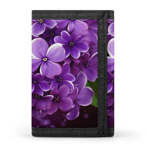QMNRTK Geldbörse mit Blumenmuster, dreifach gefaltet, schmal, personalisierbar, RFID-blockierend, für Damen und Herren, Einheitsgröße, Violett, Stil:, Einheitsgröße von QMNRTK