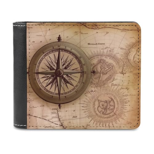 QMNRTK Geldbörse mit Kompasskarte, nautisches Leder, faltbare Geldbörse für Männer und Frauen, RFID-blockierend, extra Kapazität, ultrastarke Nähte, schlanke Geldscheinfach mit 8 Kartenfächern, Stil, von QMNRTK