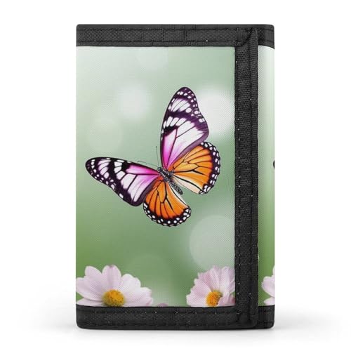 QMNRTK Geldbörse mit Schmetterlings- und Blumenmotiv, schmal, personalisierbar, RFID-blockierend, für Damen und Herren, Einheitsgröße, Stil:, Einheitsgröße von QMNRTK
