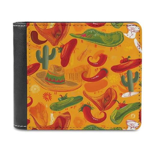 QMNRTK Grüne Geldbörse aus Leder mit Hut und Chili-Pfeffer-Motiv, für Herren und Damen, RFID-blockierend, extra Kapazität, ultrastarke Nähte, schlanke Geldscheinfach mit 8 Kartenfächern, Stil, von QMNRTK