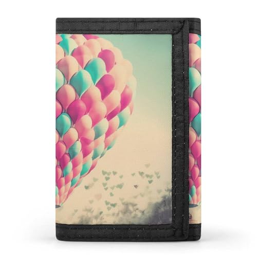 QMNRTK Herzförmige Heißluftballon-Geldbörse, dreifach gefaltet, schmale Geldbörse, personalisierbar, RFID-blockierend, für Damen und Herren, Einheitsgröße, Stil:, Einheitsgröße von QMNRTK