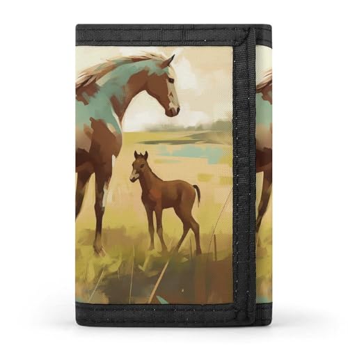 QMNRTK Horse on the Grass Geldbörse mit dreifach gefaltetem Rand, schmale Geldbörse, personalisierbar, RFID-blockierend, für Damen und Herren, Einheitsgröße, Stil:, Einheitsgröße von QMNRTK