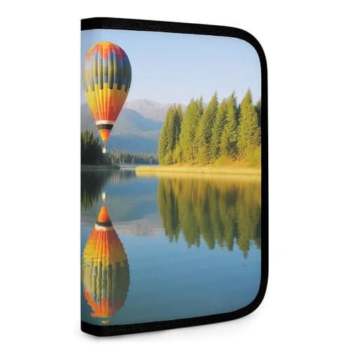 QMNRTK Hot Balloon Above The Calm Lake Multifunktionale kompakte Geldbörse für Ausweis, Stronghold Waltlet, Kreditkartenhalter, Geldbörse, Reißverschluss, Ledertasche, RFID-blockierend, Bifold Wallet von QMNRTK