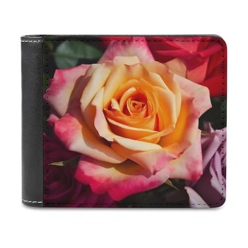 QMNRTK Hybrid-Geldbörse aus Leder mit Teerosen-Motiv, für Männer und Frauen, RFID-blockierend, extra Kapazität, ultrastarke Nähte, schlanke Geldscheinfach mit 8 Kartenfächern, Stil, Einheitsgröße, von QMNRTK