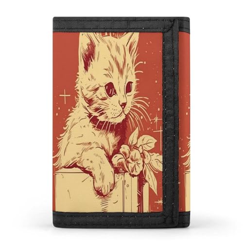 QMNRTK Katze, die auf der Box liegt, dreifach gefaltete Geldbörse, schlanke Brieftasche, personalisierbar, RFID-blockierende Geldbörse für Männer und Frauen, Stil, Einheitsgröße, Stil:, Einheitsgröße von QMNRTK