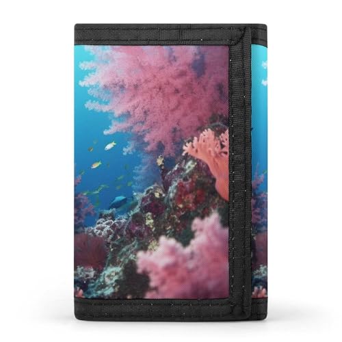 QMNRTK Korallenrote dreifach gefaltete Geldbörse, schlanke Brieftasche, personalisierbar, RFID-blockierend, für Damen und Herren, Einheitsgröße, Stil:, Einheitsgröße von QMNRTK