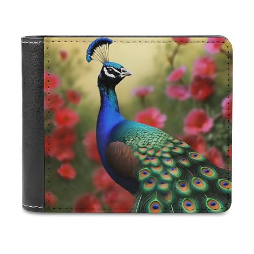 QMNRTK Ledergeldbörse mit Pfauenblumen, Bifold Wallet für Herren und Damen, RFID-blockierend, extra Kapazität, ultrastarke Nähte, schlanke Geldscheinfach mit 8 Kartenfächern, Stil, Einheitsgröße, von QMNRTK