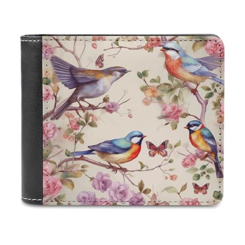QMNRTK Ledergeldbörse mit Vögeln auf Ästen und Schmetterlingen, für Männer und Frauen, RFID-blockierend, extra Kapazität, ultrastarke Nähte, schlanke Geldscheinfach mit 8 Kartenfächern, Stil, von QMNRTK