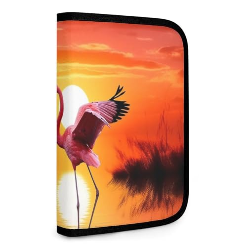 QMNRTK Pretty Sunset Flamingo Multifunktions-Geldbörse für Ausweis, Stronghold Waltlet, Kreditkartenhalter, Geldbörse, Reißverschluss, Ledertasche, RFID-blockierend, Bifold Wallet für Männer und von QMNRTK