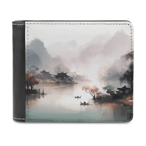 QMNRTK Romantische Geldbörse aus Leder mit Flussansicht für Männer und Frauen, RFID-blockierend, extra Kapazität, ultrastarke Nähte, schlanke Geldscheinfach mit 8 Kartenfächern, Stil, Einheitsgröße, von QMNRTK