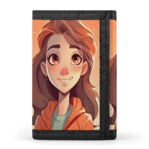QMNRTK Schöne Geldbörse mit Cartoon-Mädchen, dreifach gefaltet, schmal, personalisierbar, RFID-blockierend, für Damen und Herren, Einheitsgröße, Stil:, Einheitsgröße von QMNRTK