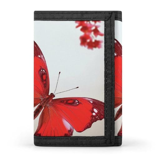 QMNRTK Schöne dreifach gefaltete Geldbörse mit rotem Schmetterling, schlanke Brieftasche, personalisierbar, RFID-blockierend, für Damen und Herren, Einheitsgröße, Stil:, Einheitsgröße von QMNRTK
