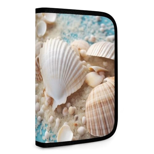 QMNRTK Sea Beach Muscheln Seestern Blau Multifunktional Kompakte Geldbörse Ausweis Stronghold Waltlet Kreditkartenetui Geldbörse Reißverschluss Lederetui Geldbörse RFID-blockierende Bifold Wallet für von QMNRTK