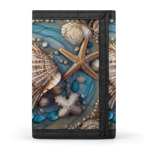 QMNRTK Shell Art dreifach gefaltete Geldbörse, schlanke Brieftasche, personalisierbar, RFID-blockierend, für Damen und Herren, Einheitsgröße, Stil:, Einheitsgröße von QMNRTK